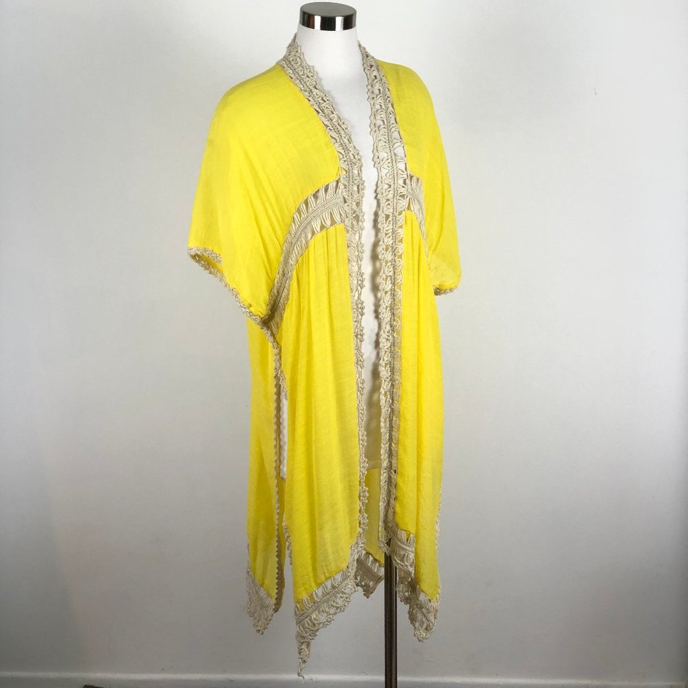 Free People Sundial Crochet Kimono Open Coverup Top Yellow Size OS One Size